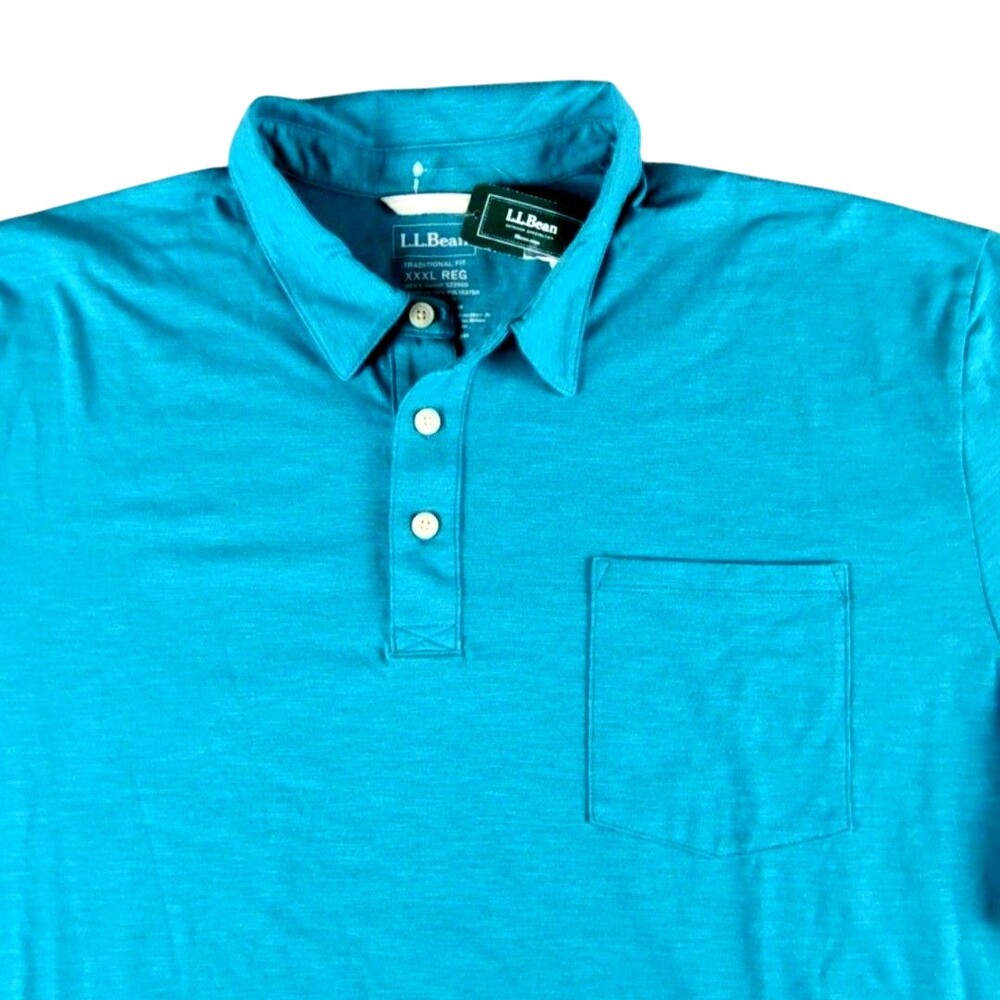 L.L. Bean Polo Shirt Mens 3XL Blue-Green Solid Pocket Performance Stretch